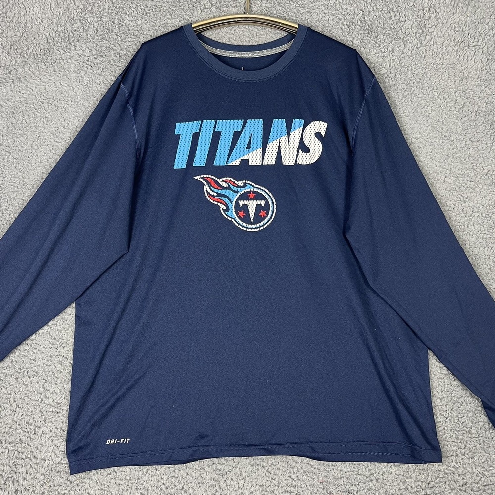 Nike Tennesee Titans Shirt Mens 2XL/XXL Blue L/S NFL Equipment Training Dri Fit